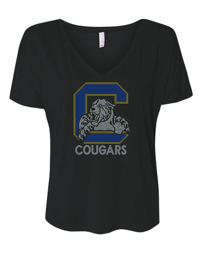Cougars Football Bling Tee, Cougars Girl, Personalization Optional! Tees, Long sleeve and Sweatshirts! - Stitch N Bling