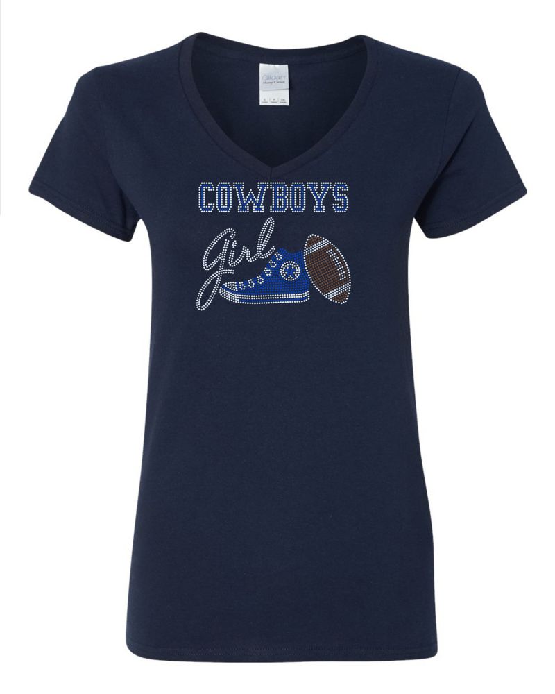 Dallas Cowboys Girl Tennis Shoe Football Bling Apparel -  Ladies V-Neck Tee, Unisex Crewneck, Ladies Long Sleeve V-Neck Shirt, Unisex Sweatshirt