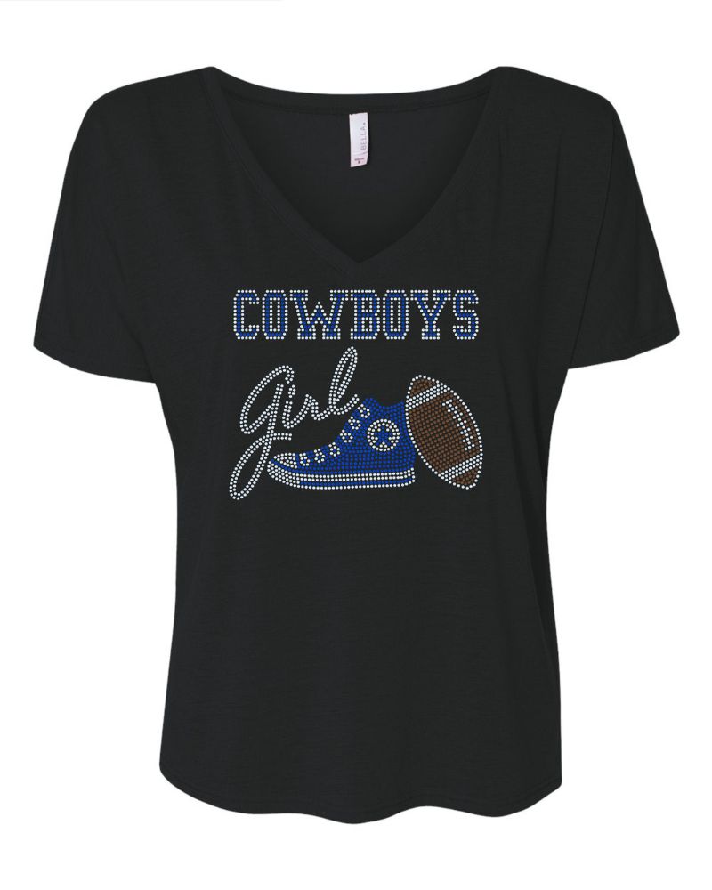 Dallas Cowboys Girl Tennis Shoe Football Bling Apparel -  Ladies V-Neck Tee, Unisex Crewneck, Ladies Long Sleeve V-Neck Shirt, Unisex Sweatshirt