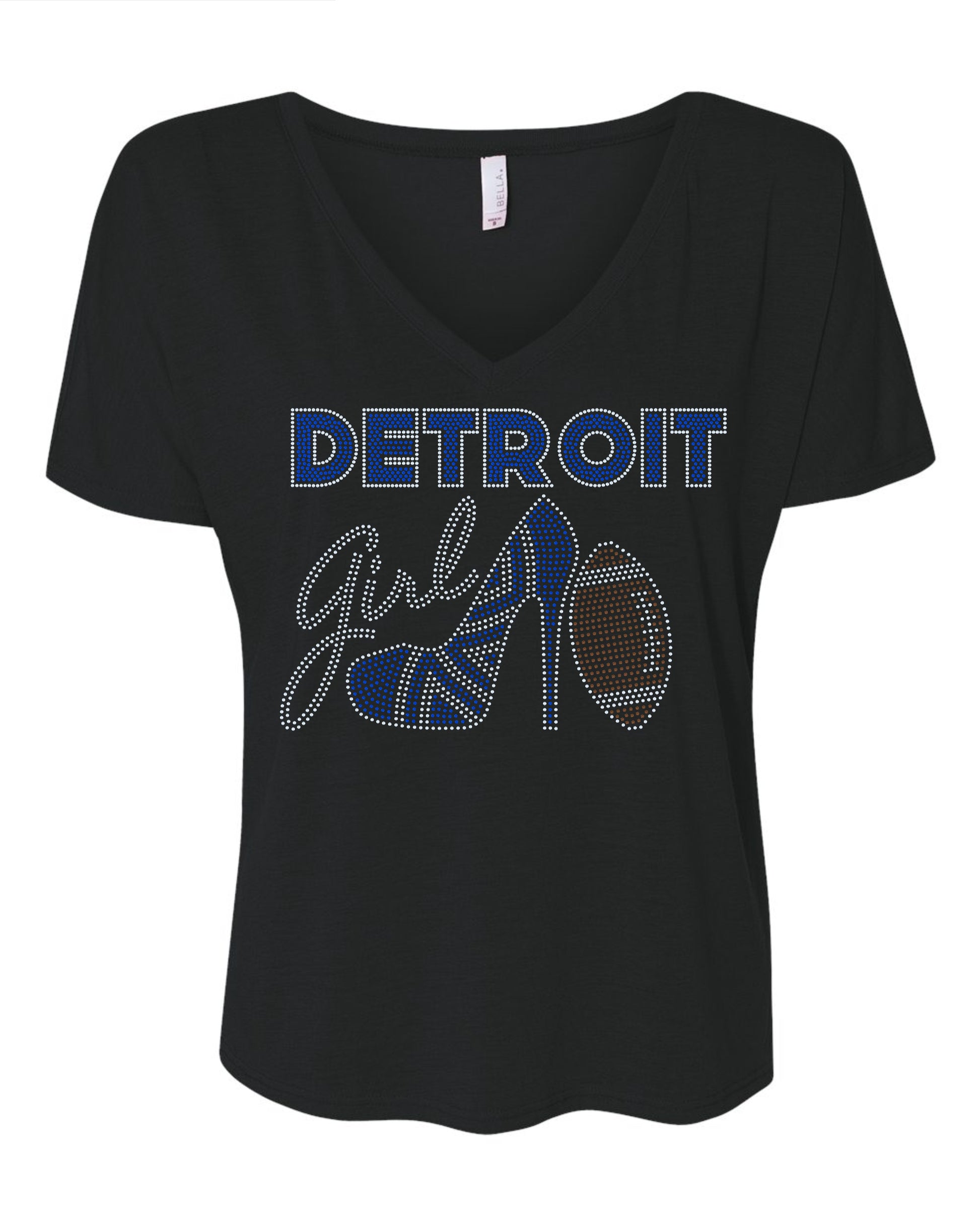 Personalized Detroit Football Bling Tee, High Heel Shoe, Detroit Girl! Personalization Optional! Tees, Long sleeve and Sweatshirts Available! - Stitch N Bling