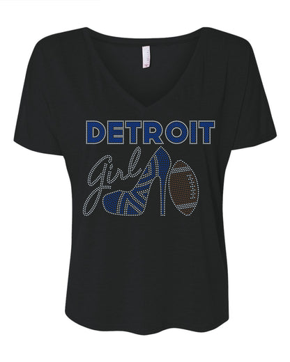 Personalized Detroit Football Bling Tee, High Heel Shoe, Detroit Girl! Personalization Optional! Tees, Long sleeve and Sweatshirts Available! - Stitch N Bling