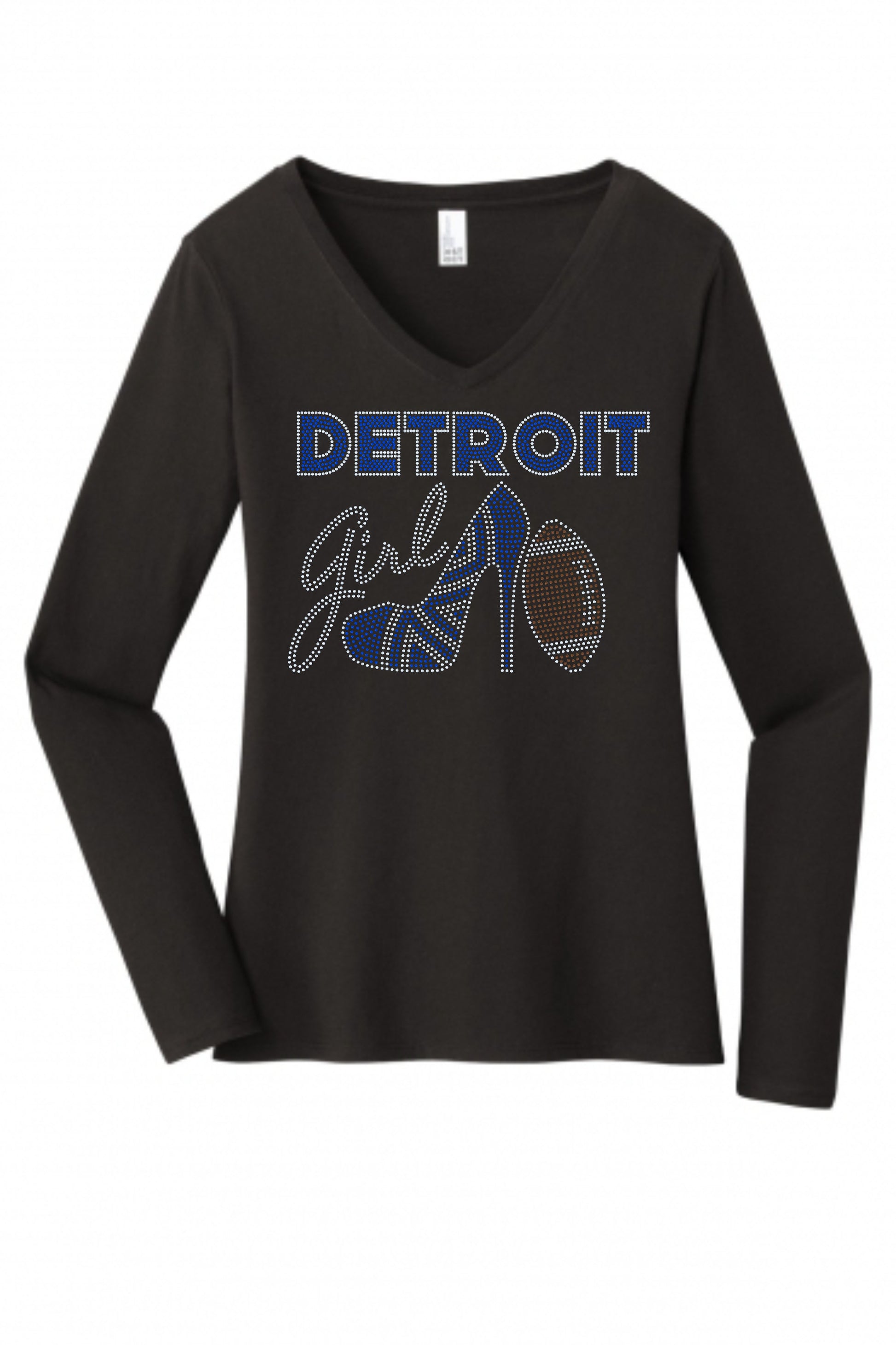 Personalized Detroit Football Bling Tee, High Heel Shoe, Detroit Girl! Personalization Optional! Tees, Long sleeve and Sweatshirts Available! - Stitch N Bling