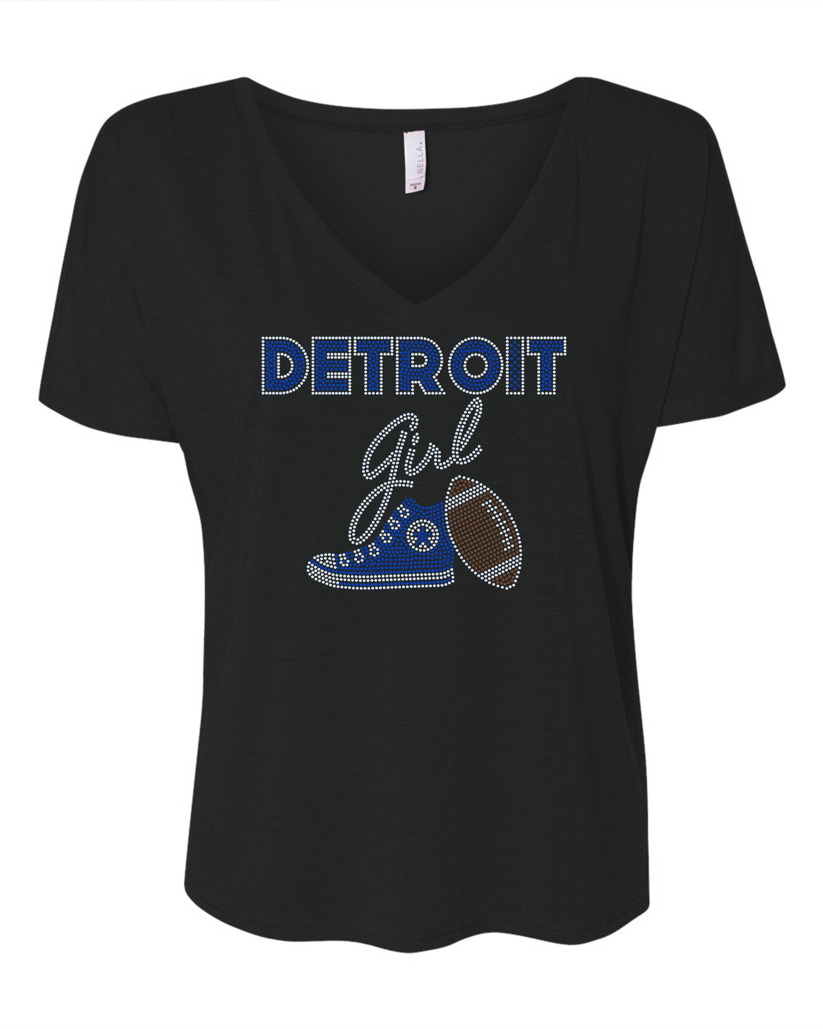 Personalized Detroit Football Bling Tee, Tennis Shoe, Detroit Girl! Personalization Optional! Tees, Long sleeve and Sweatshirts Available! (Copy) - Stitch N Bling