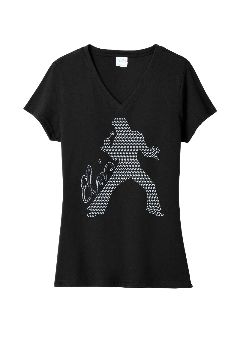 Elvis Presley Rock N Roll Silhouette Apparel – Ladies V-Neck Tee, Unisex Crewneck, Ladies Long Sleeve V-Neck Shirt, Unisex Sweatshirt