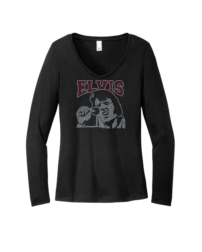 Singing Elvis Bling Apparel – Ladies V-Neck Tee, Unisex Crewneck, Ladies Long Sleeve V-Neck Shirt, Unisex Sweatshirt
