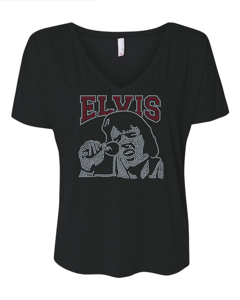 Singing Elvis Bling Apparel – Ladies V-Neck Tee, Unisex Crewneck, Ladies Long Sleeve V-Neck Shirt, Unisex Sweatshirt