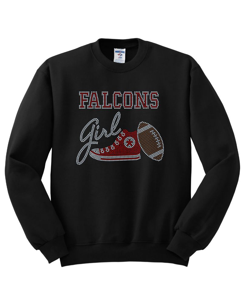 Atlanta Falcons Girl Tennis Shoe Football Bling Apparel – Ladies V-Neck Tee, Unisex Crewneck, Ladies Long Sleeve V-Neck Shirt, Unisex Sweatshirt