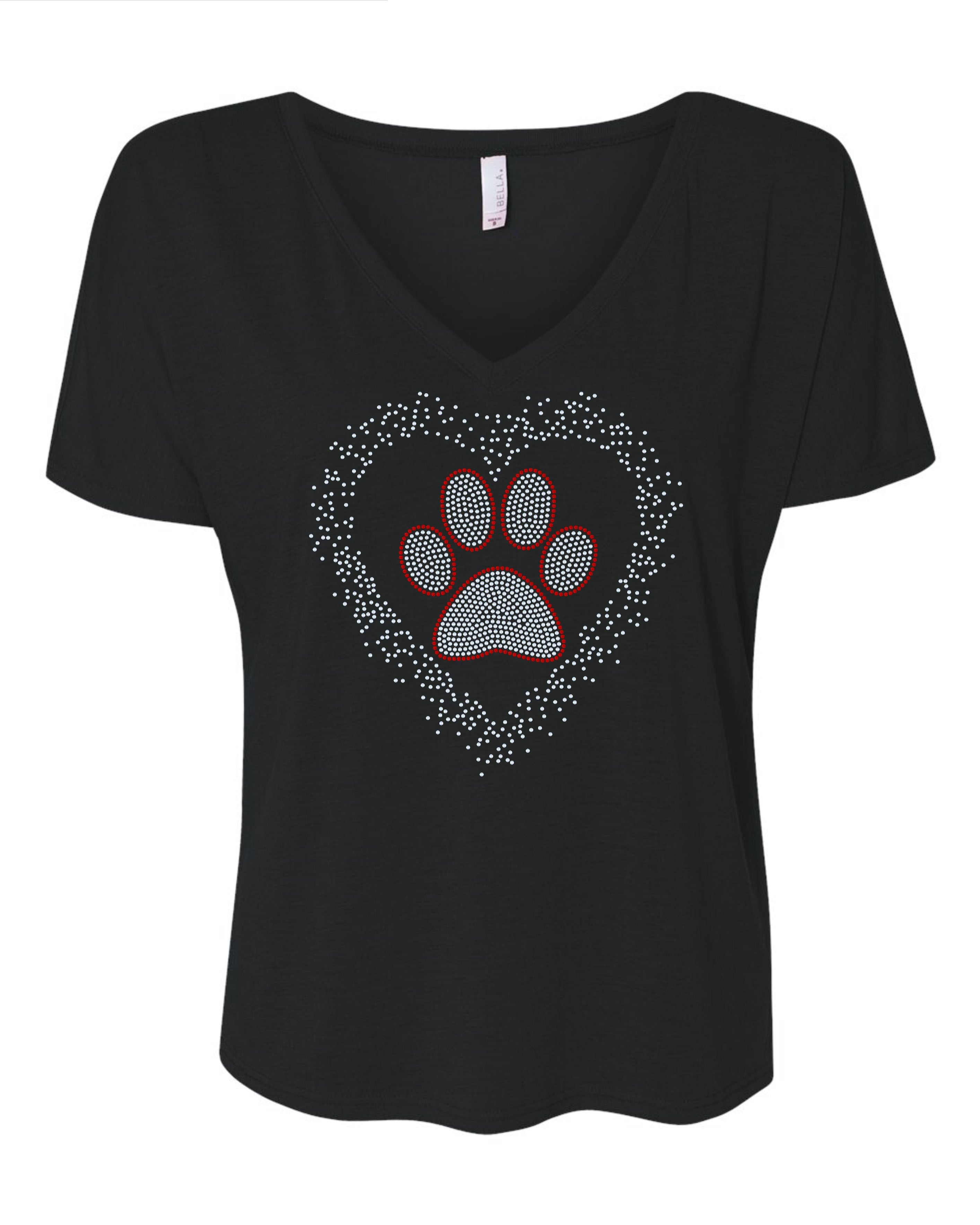 Heart & Paw Scatter Bling Sparkle Apparel – Ladies V-Neck Tee, Unisex Crewneck, Ladies Long Sleeve V-Neck Shirt, Unisex Sweatshirt