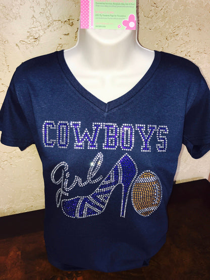 Dallas Cowboys Bling Tee, Bling High Heel Shoe, Cowboys Girl, Optional Personalization Name & Number Tee! - Stitch N Bling