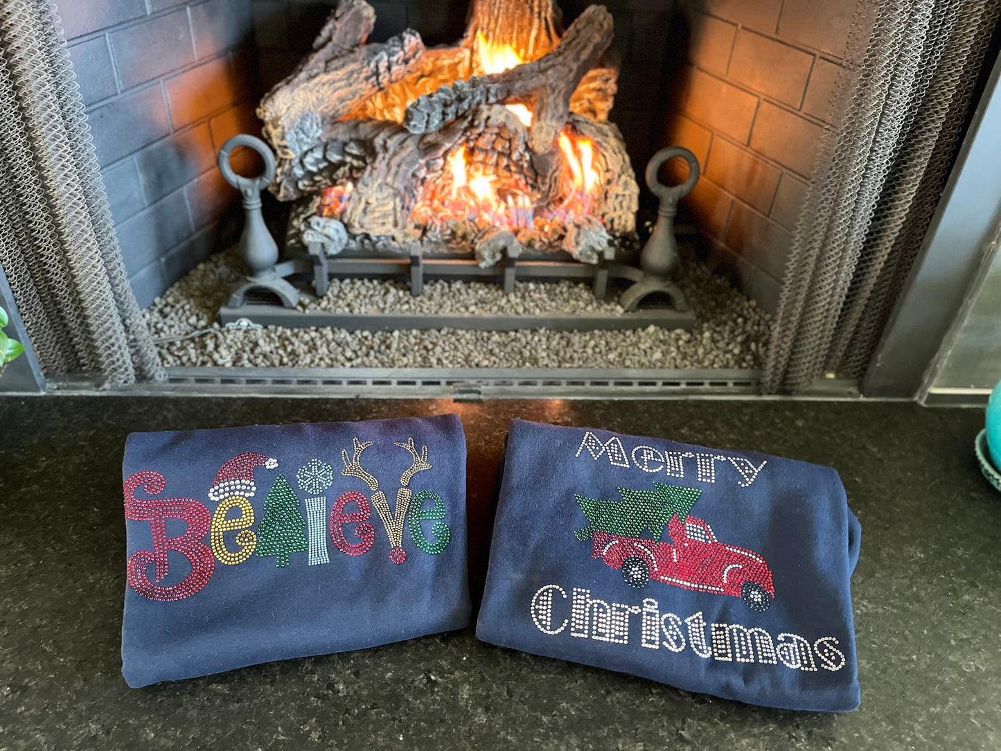 Merry Christmas Old Truck with Christmas Tree Spangle Tee, T-Shirt/Christmas Tree Design! Christmas Sweatshirt, Tee, Long Sleeve Available - Stitch N Bling