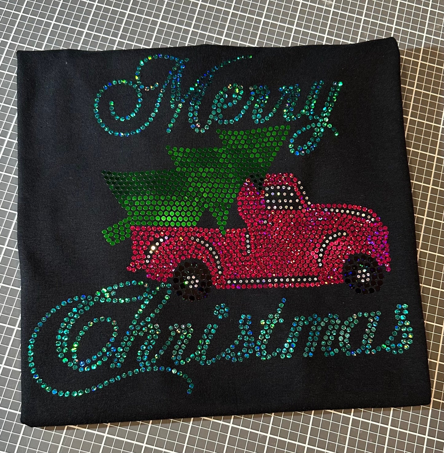 Merry Christmas Old Pink Truck with Christmas Tree Spangle Tee, T-Shirt/Christmas Tree Design! Christmas Sweatshirt - Stitch N Bling