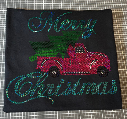 Merry Christmas Old Pink Truck with Christmas Tree Spangle Tee, T-Shirt/Christmas Tree Design! Christmas Sweatshirt - Stitch N Bling