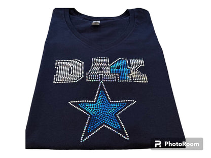 Bling Cowboy Tee/Bling Football Tee/ Texas Football / Cowboys with DAK T-Shirt - Stitch N Bling