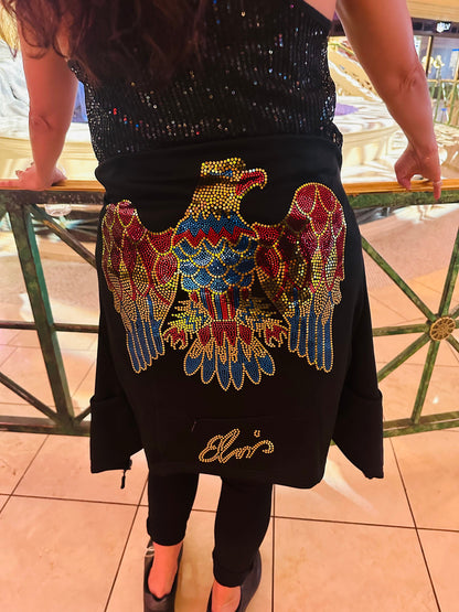 Elvis Eagle Bling Zippered Jacket, Zippered Hoodie or Sweatshirt! Full Sized Elvis Cape Eagle / Extra Large Elvis Design with Bling! - Stitch N Bling