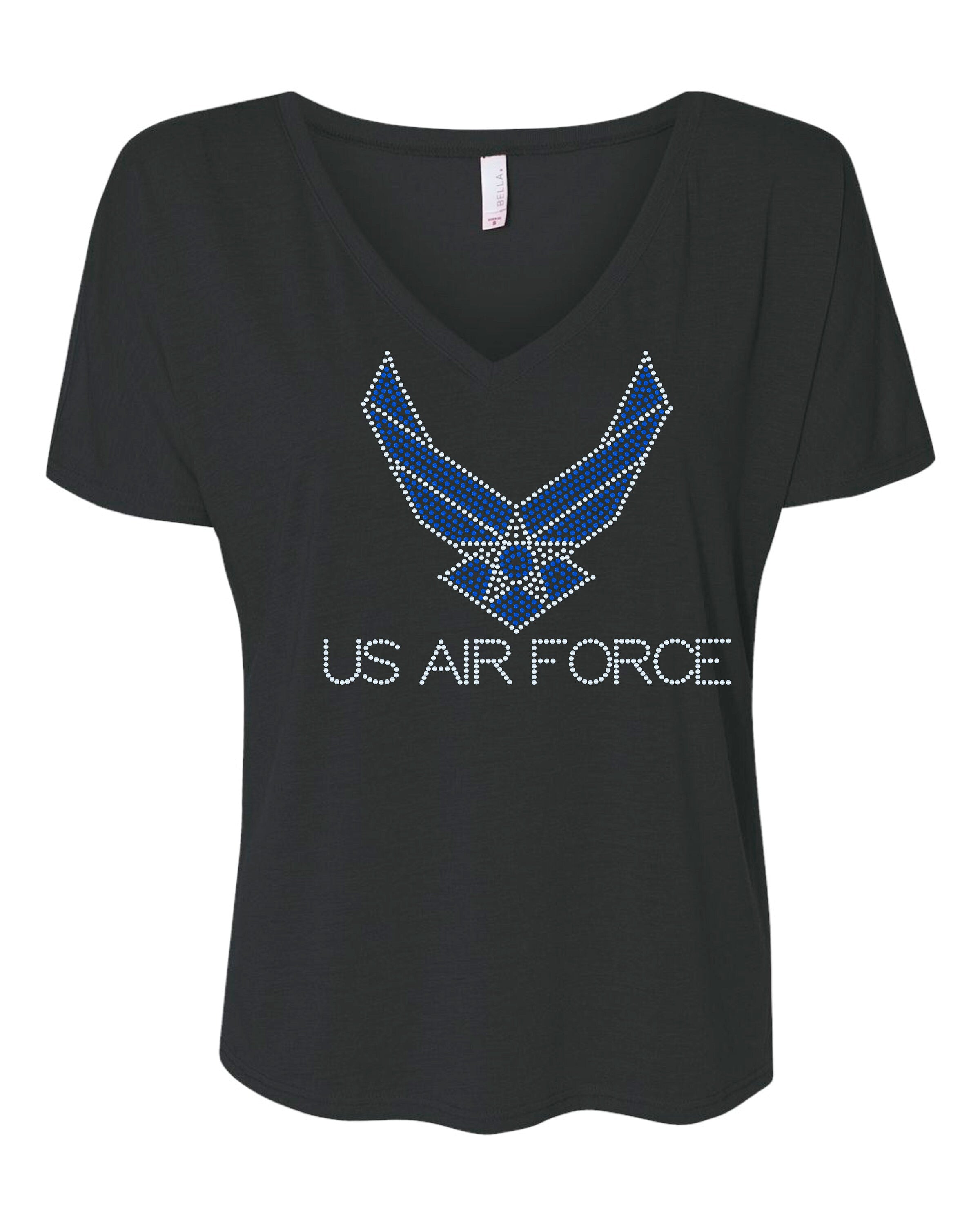 US Airforce Bling / Military Sparkle/ USA Airforce Bling Navy or Black Tee or Tank - Stitch N Bling