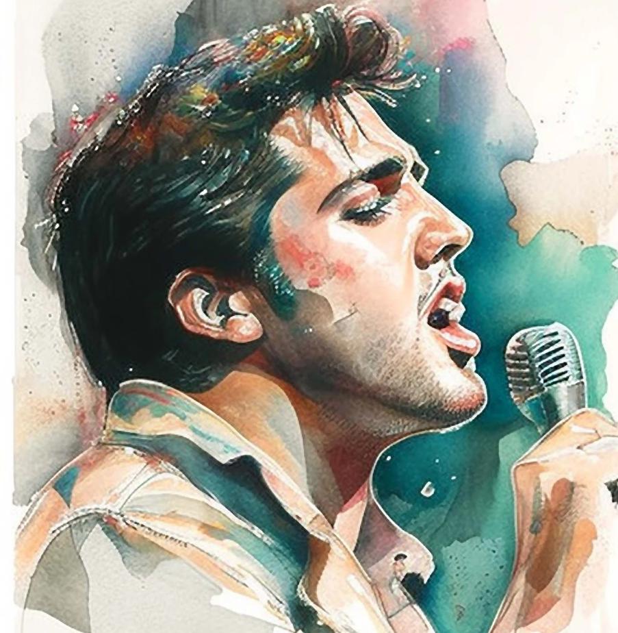Elvis Presley Singing Watercolor 2 Tee! Personalization available! Kids Sizes/ Personalize with Quote or Lyrics on Back! - Stitch N Bling