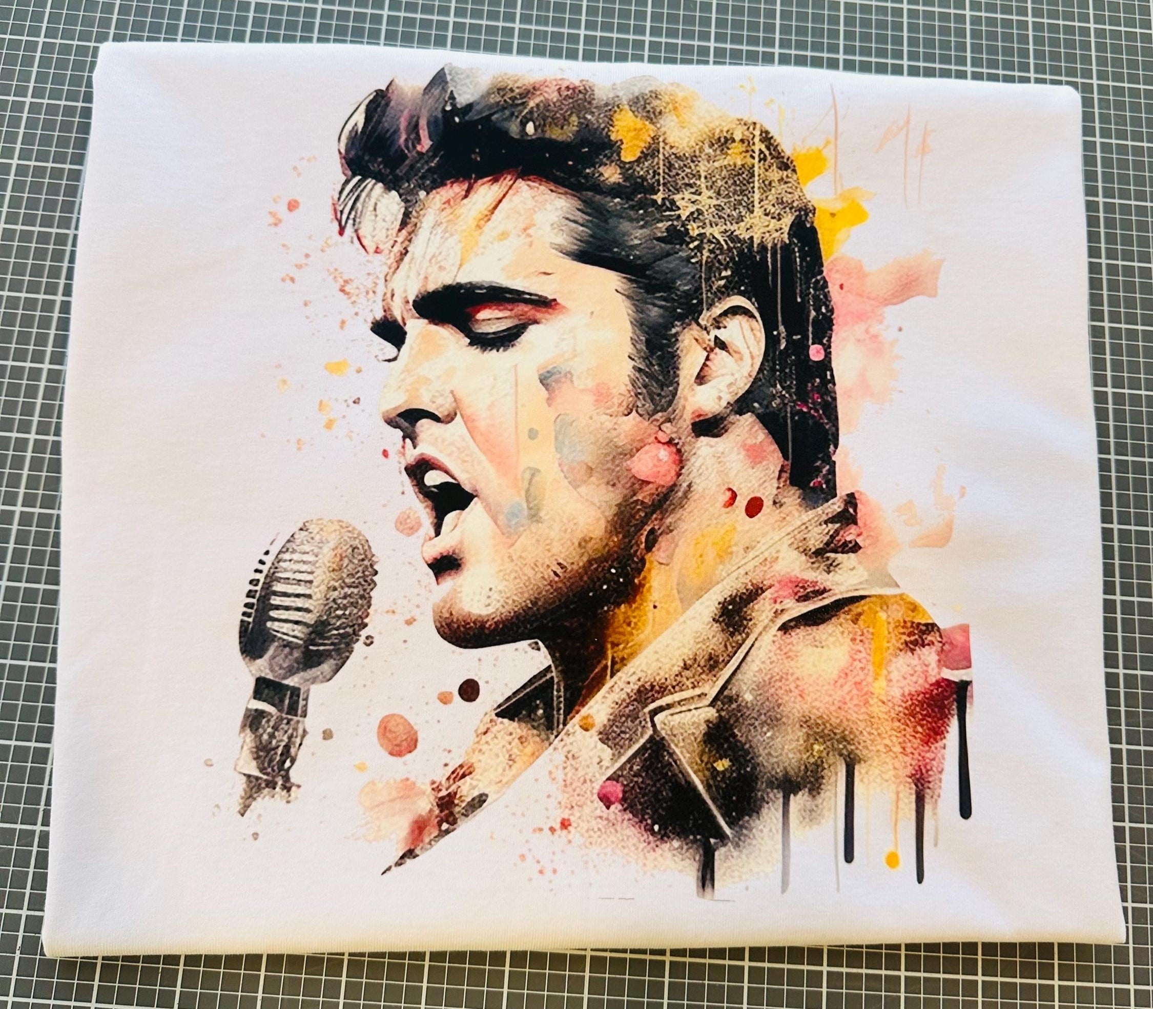 Elvis Presley Singing Watercolor 1 Tee! Personalization available! Kids Sizes/ Personalize with Quote or Lyrics on Back! - Stitch N Bling