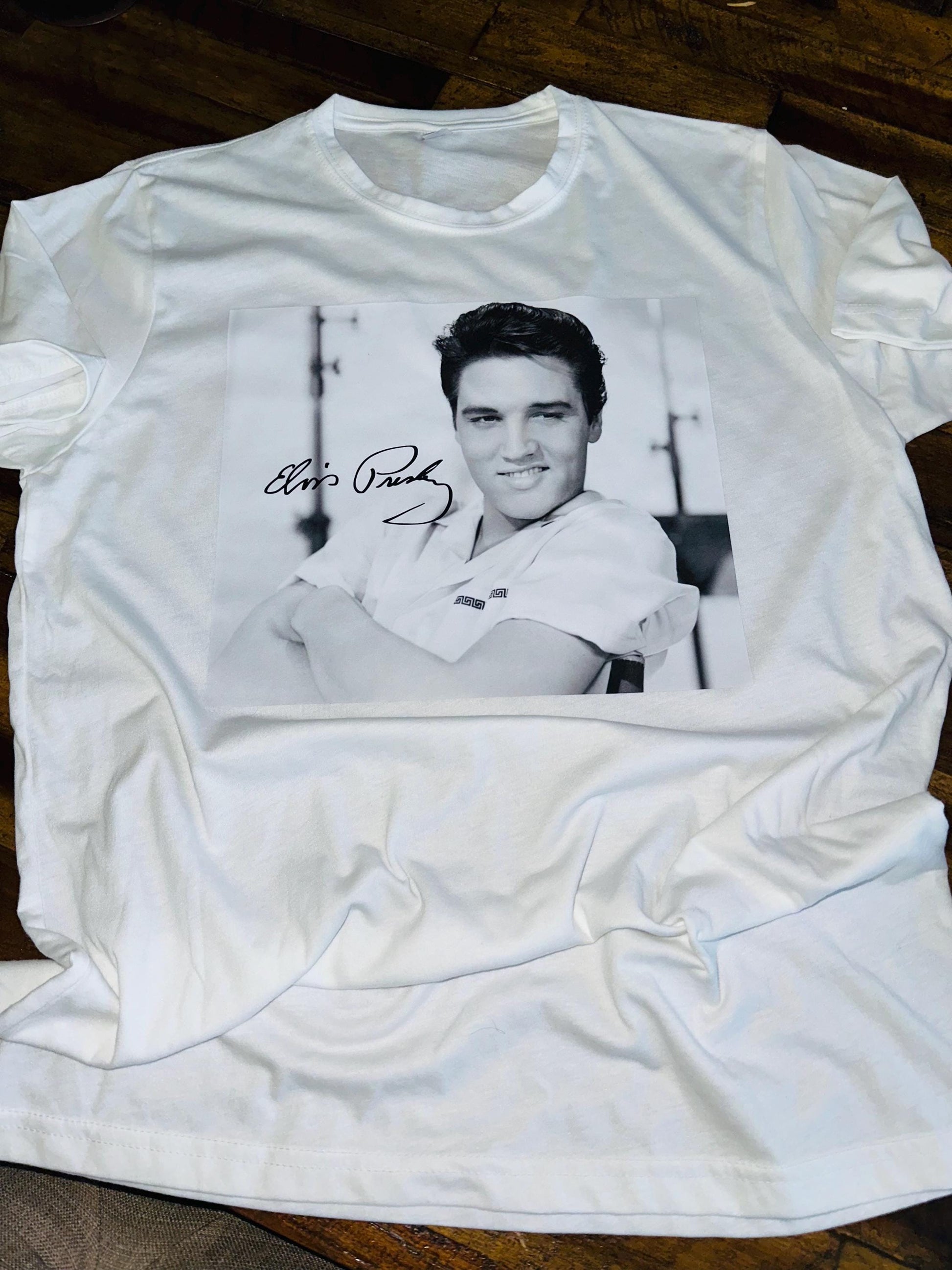SALE! Elvis Presley Signature Photo Tee! Elvis Quote on Back or Custom Saying. Personalization Available! - Stitch N Bling