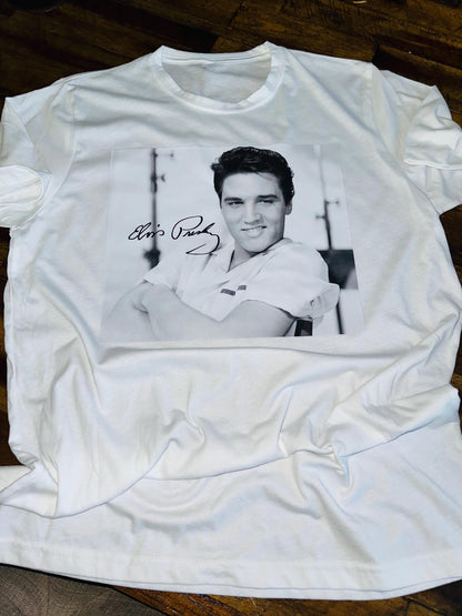 SALE! Elvis Presley Signature Photo Tee! Elvis Quote on Back or Custom Saying. Personalization Available! - Stitch N Bling
