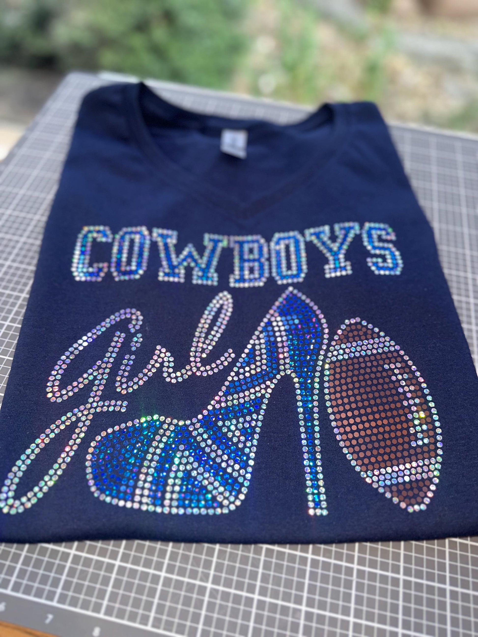 Dallas Cowboys Bling Tee, Bling High Heel Shoe, Cowboys Girl, Optional Personalization Name & Number Tee! - Stitch N Bling