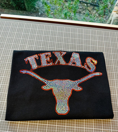 UT Austin Longhorn Texas University! University of Texas at Austin Bling/University/Texas Sports Bling Tee or Tank! White or Black tee! - Stitch N Bling