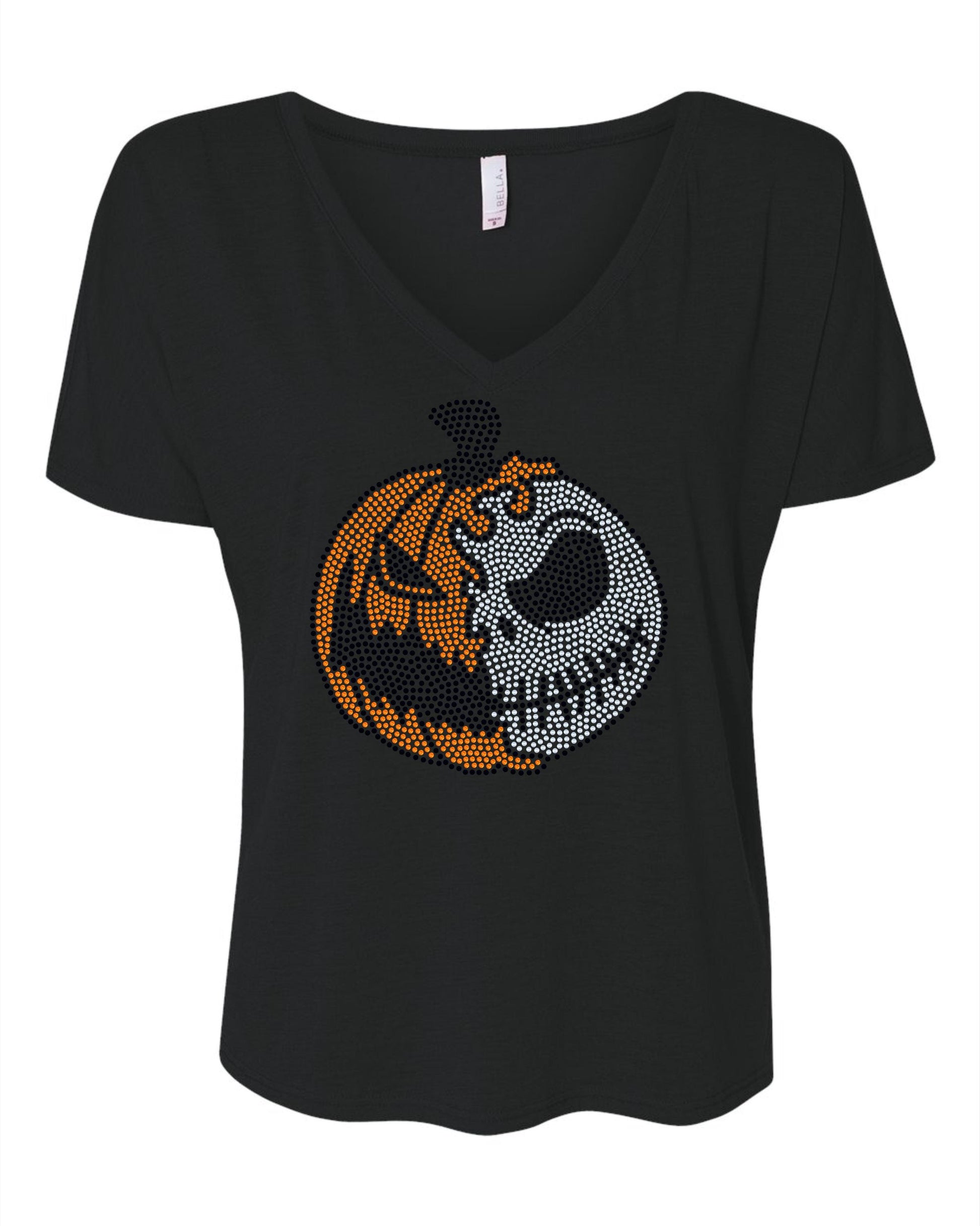 Halloween Bling Tee, T-Shirt Jack O Lantern Spangle Design! Halloween Pumpkin Tee, Long Sleeve or Sweatshirt! - Stitch N Bling