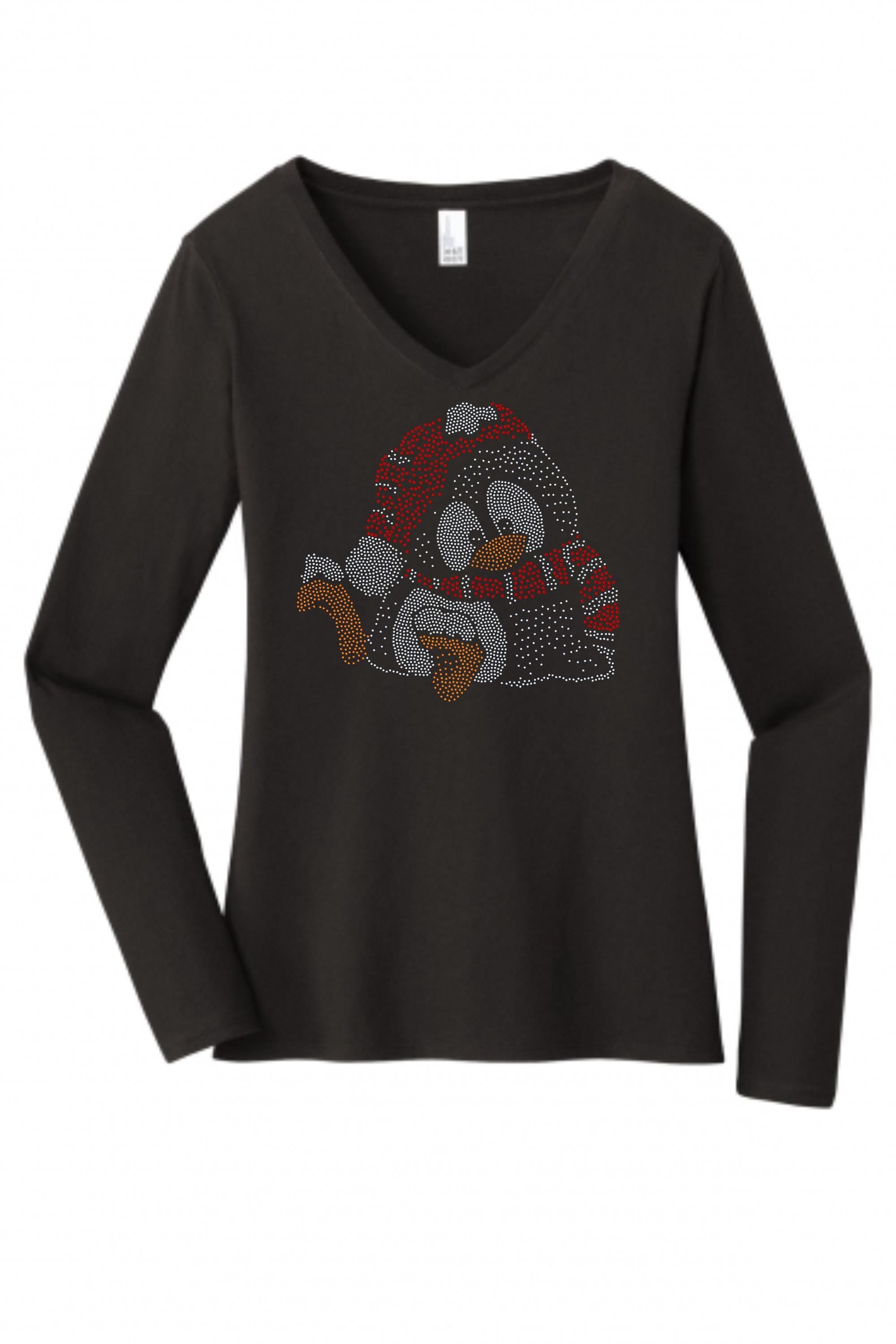 Christmas Penguin Bling Tee, T-Shirt/Christmas Spangle Design! Penguin Sweatshirt Bling! Long Sleeve V Neck! Holiday Bling Tee! - Stitch N Bling