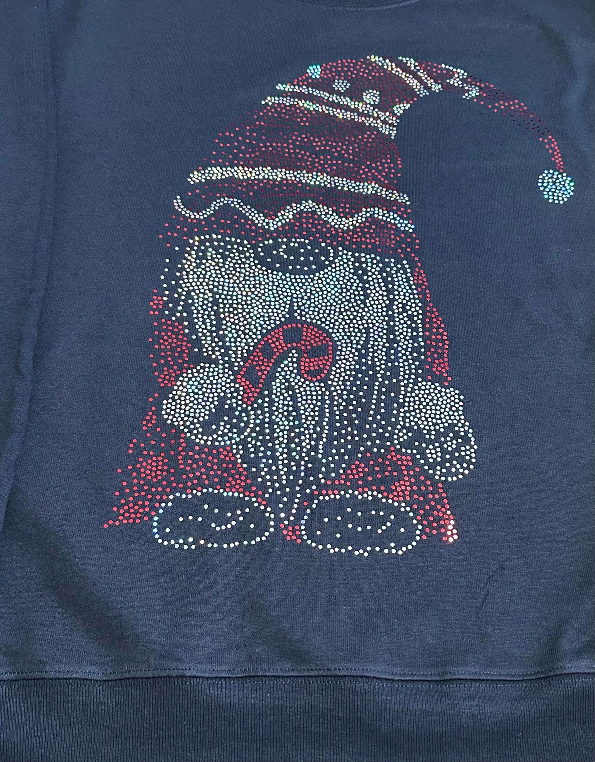 Christmas Gnome Bling Tee, T-Shirt Christmas Spangle Design! Gnome with Santa Hat! Gnome Tee, Long Sleeve or Sweatshirts! - Stitch N Bling