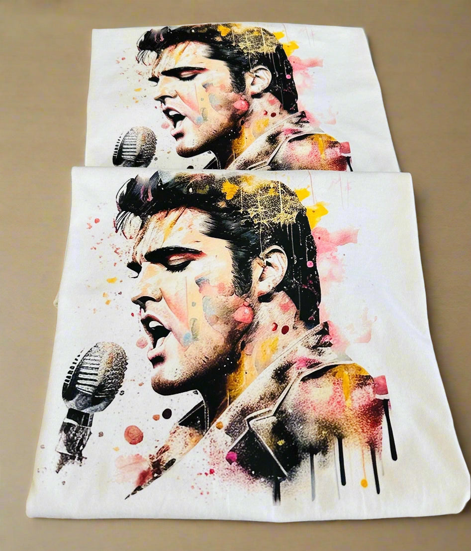 Elvis Presley Singing Watercolor 1 Tee! Personalization available! Kids Sizes/ Personalize with Quote or Lyrics on Back! - Stitch N Bling