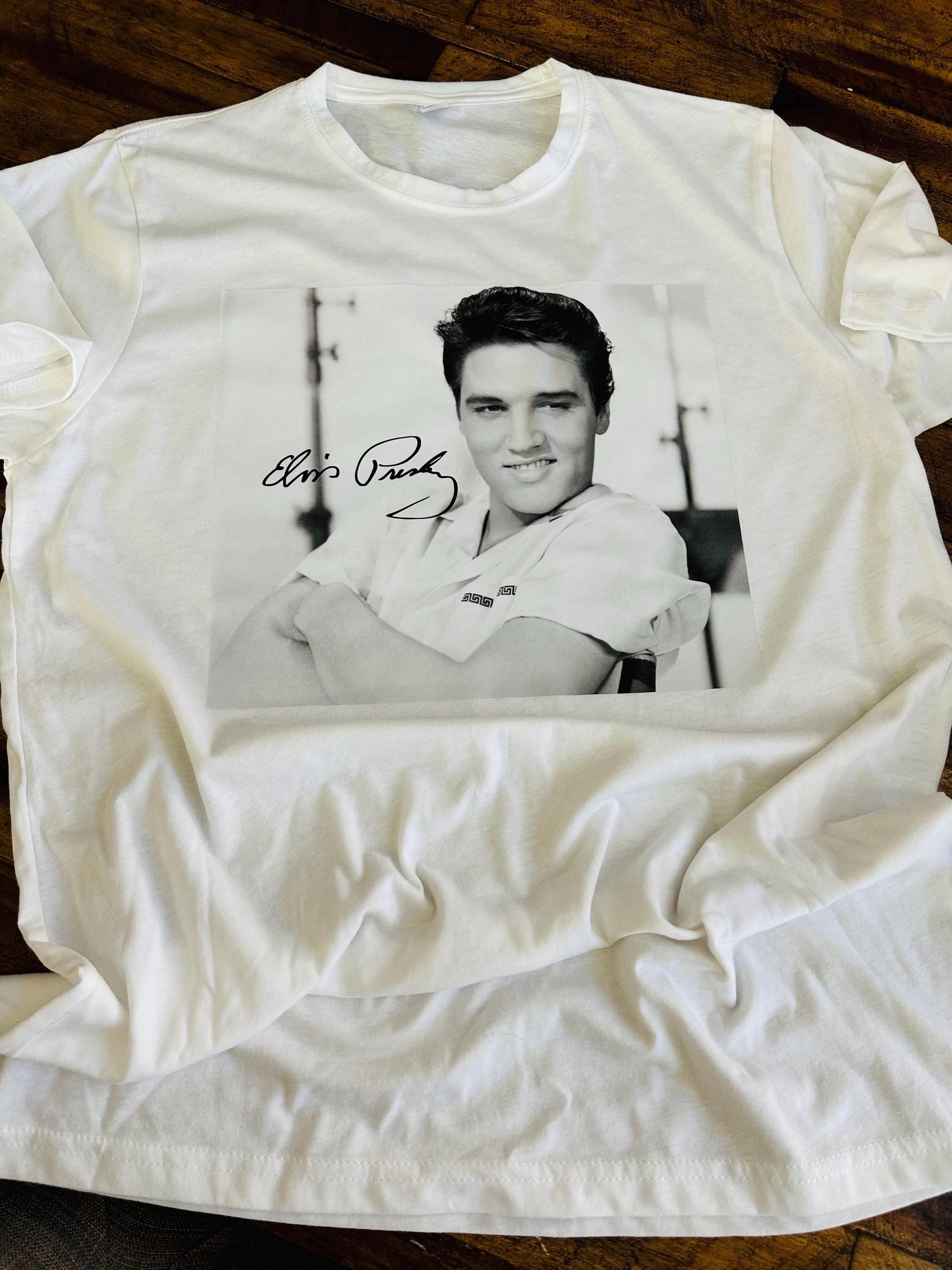 SALE! Elvis Presley Signature Photo Tee! Elvis Quote on Back or Custom Saying. Personalization Available! - Stitch N Bling