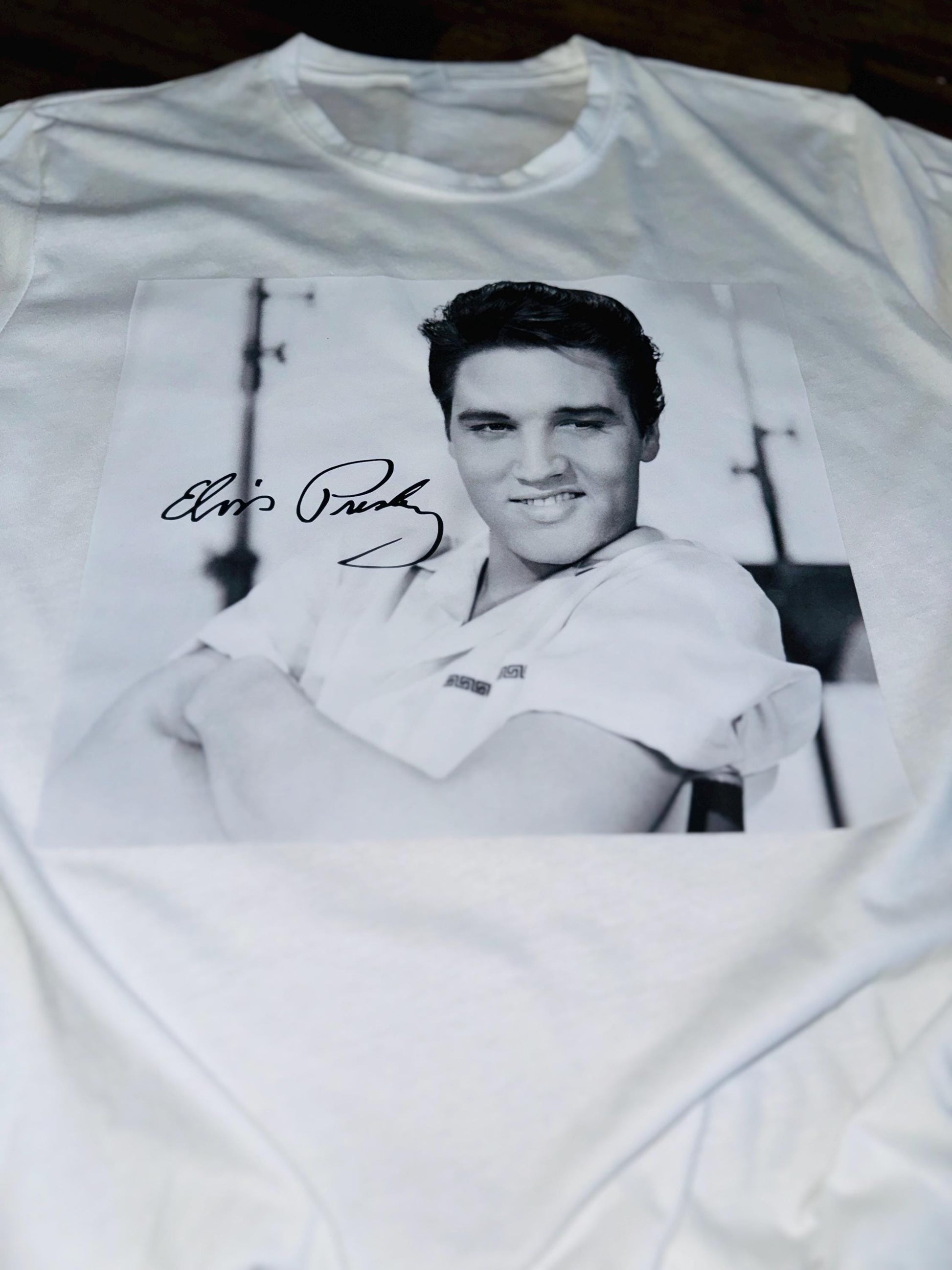 SALE! Elvis Presley Signature Photo Tee! Elvis Quote on Back or Custom Saying. Personalization Available! - Stitch N Bling