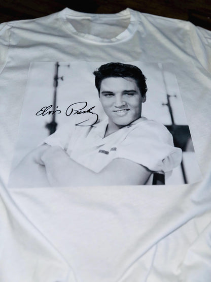 SALE! Elvis Presley Signature Photo Tee! Elvis Quote on Back or Custom Saying. Personalization Available! - Stitch N Bling