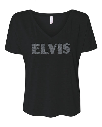 Elvis Presley Name Scatter Bling Tee, long sleeve or Sweatshirt! Elvis Bling in Red, Silver, Gold spangles or any custom color! - Stitch N Bling