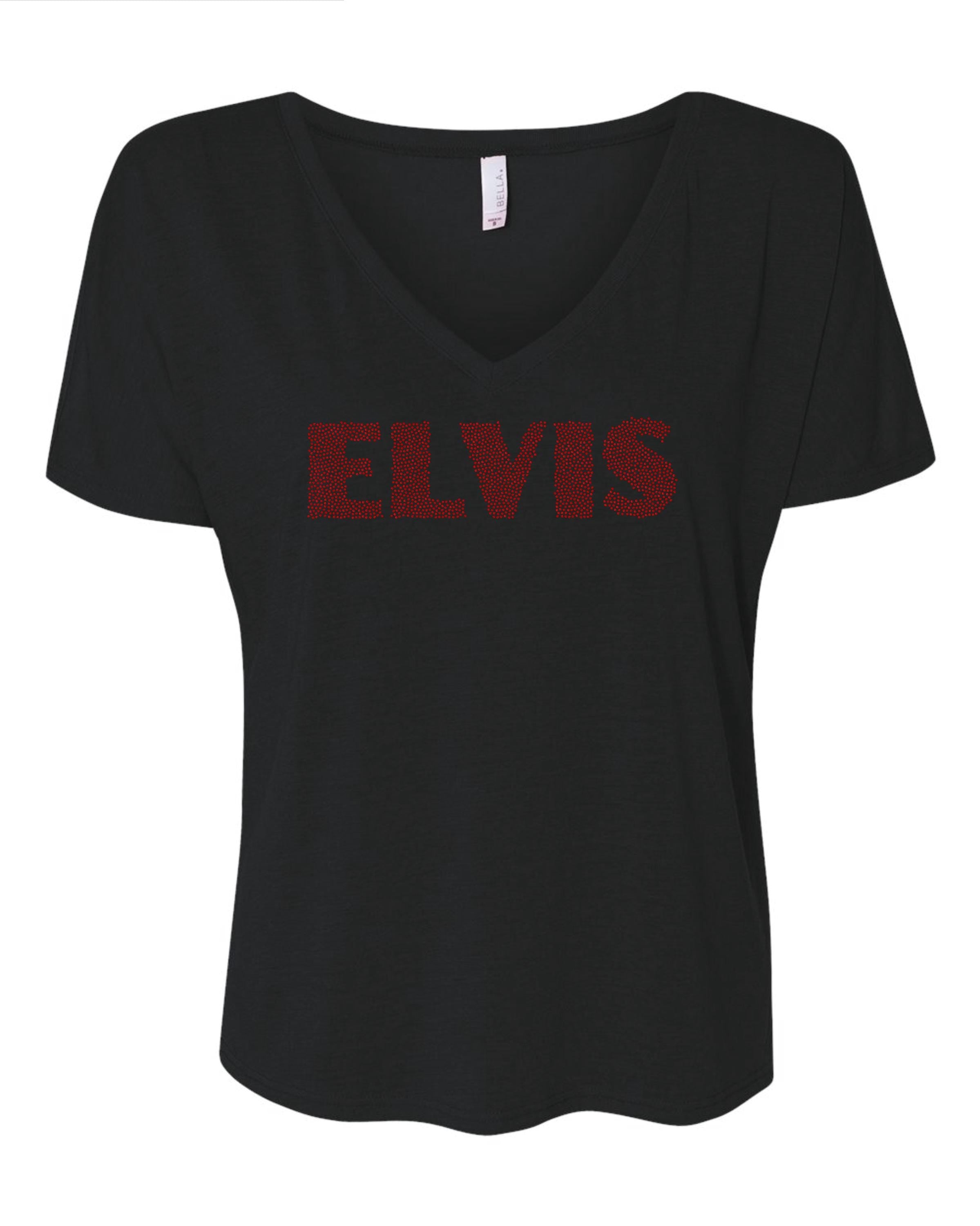 Elvis Presley Name Scatter Bling Tee, long sleeve or Sweatshirt! Elvis Bling in Red, Silver, Gold spangles or any custom color! - Stitch N Bling
