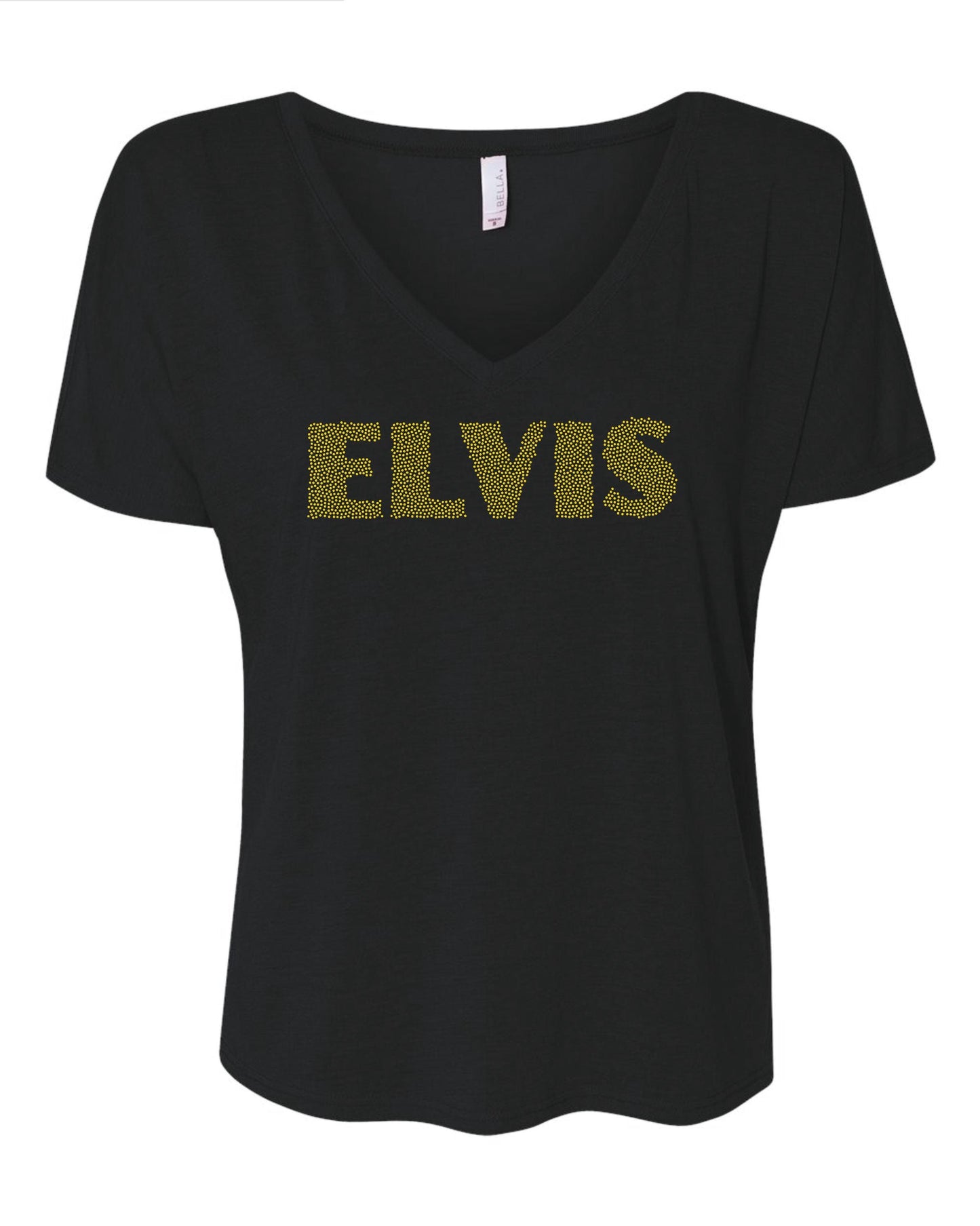 Elvis Presley Name Scatter Bling Tee, long sleeve or Sweatshirt! Elvis Bling in Red, Silver, Gold spangles or any custom color! - Stitch N Bling