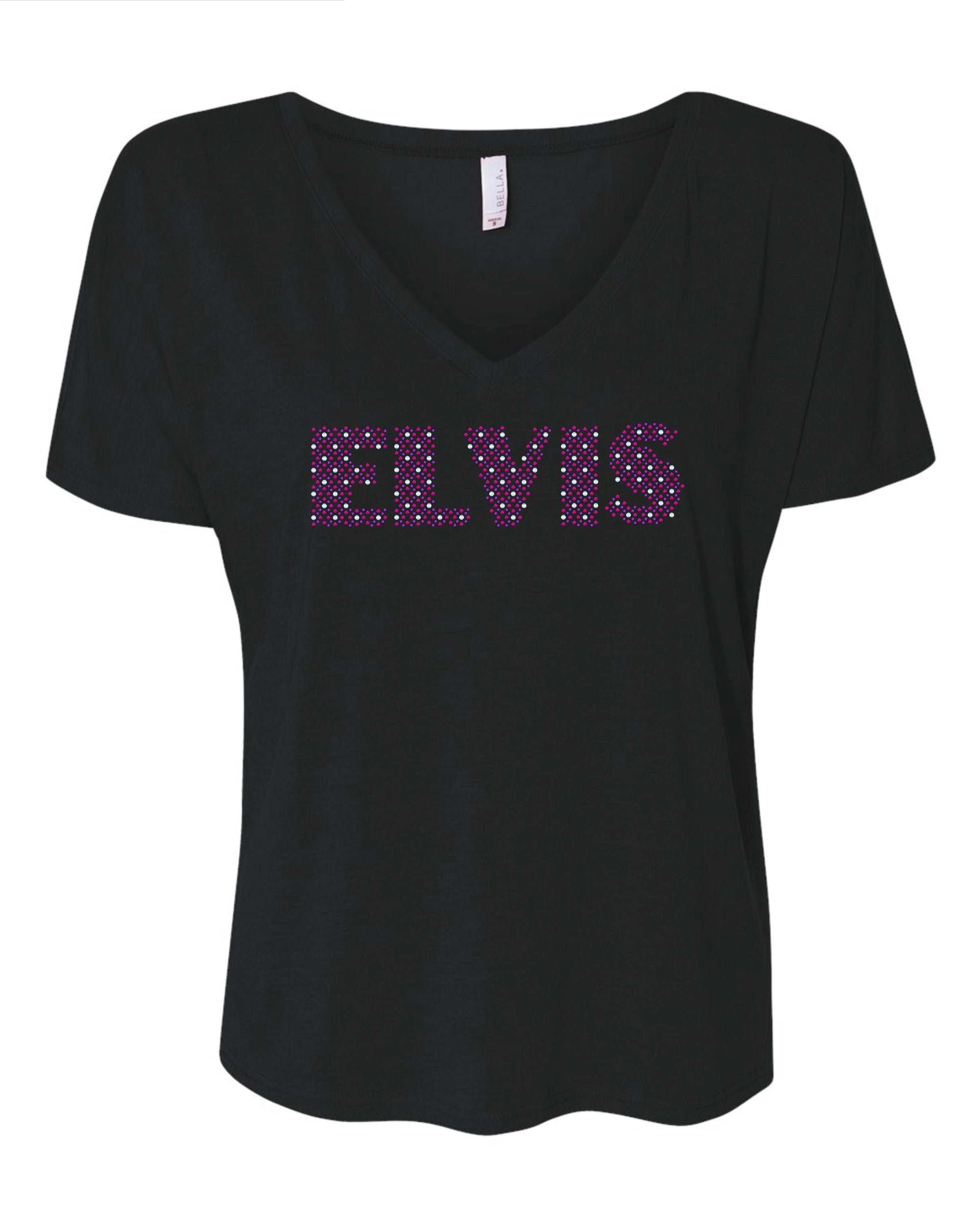 Elvis Presley MultiColor Name in Pinks, Purple, Crystal Bling Tee, long sleeve or Sweatshirt! - Stitch N Bling