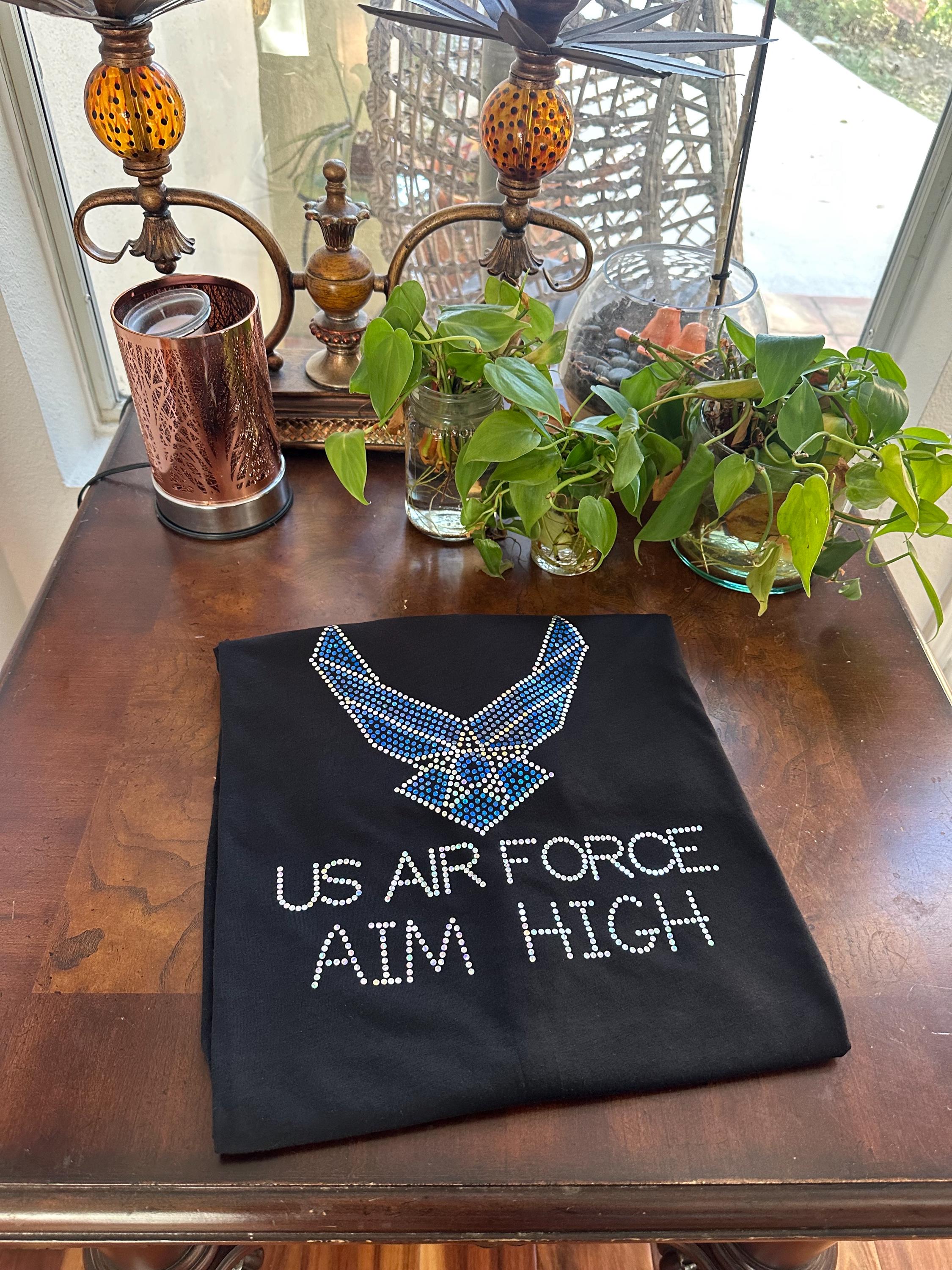 US Airforce Bling / Military Sparkle/ USA Airforce Bling Navy or Black Tee or Tank - Stitch N Bling