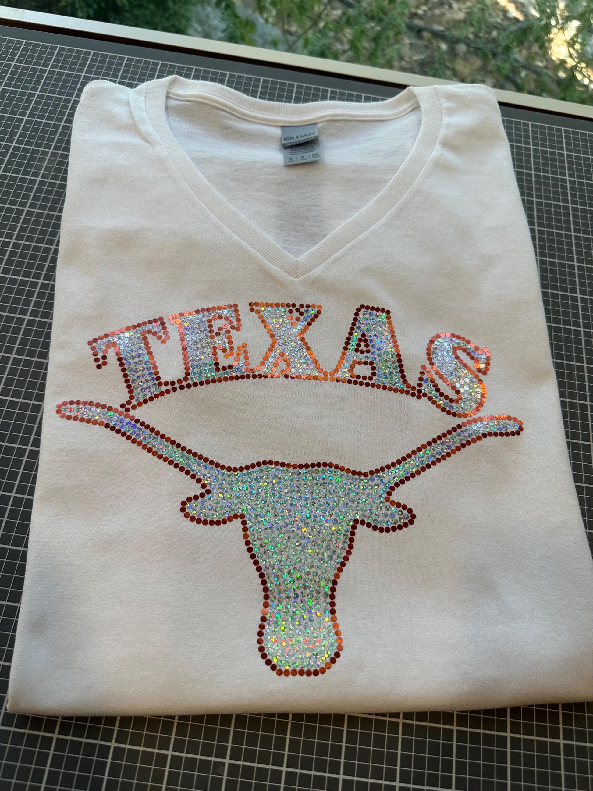 UT Austin Longhorn Texas University! University of Texas at Austin Bling/University/Texas Sports Bling Tee or Tank! White or Black tee! - Stitch N Bling