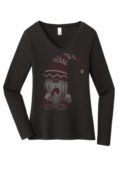 Christmas Gnome Bling Tee, T-Shirt Christmas Spangle Design! Gnome with Santa Hat! Gnome Tee, Long Sleeve or Sweatshirts! - Stitch N Bling