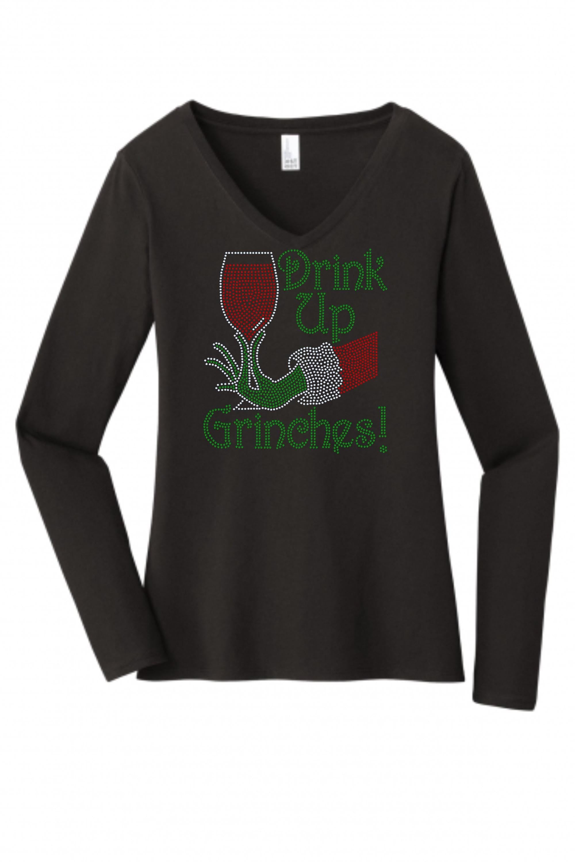 Drink Up Christmas Bling Tee, T-Shirt/Christmas Mean Grouch Spangle Design! Christmas Sweatshirt Bling! The Guy Who Stole Christmas Tee! - Stitch N Bling