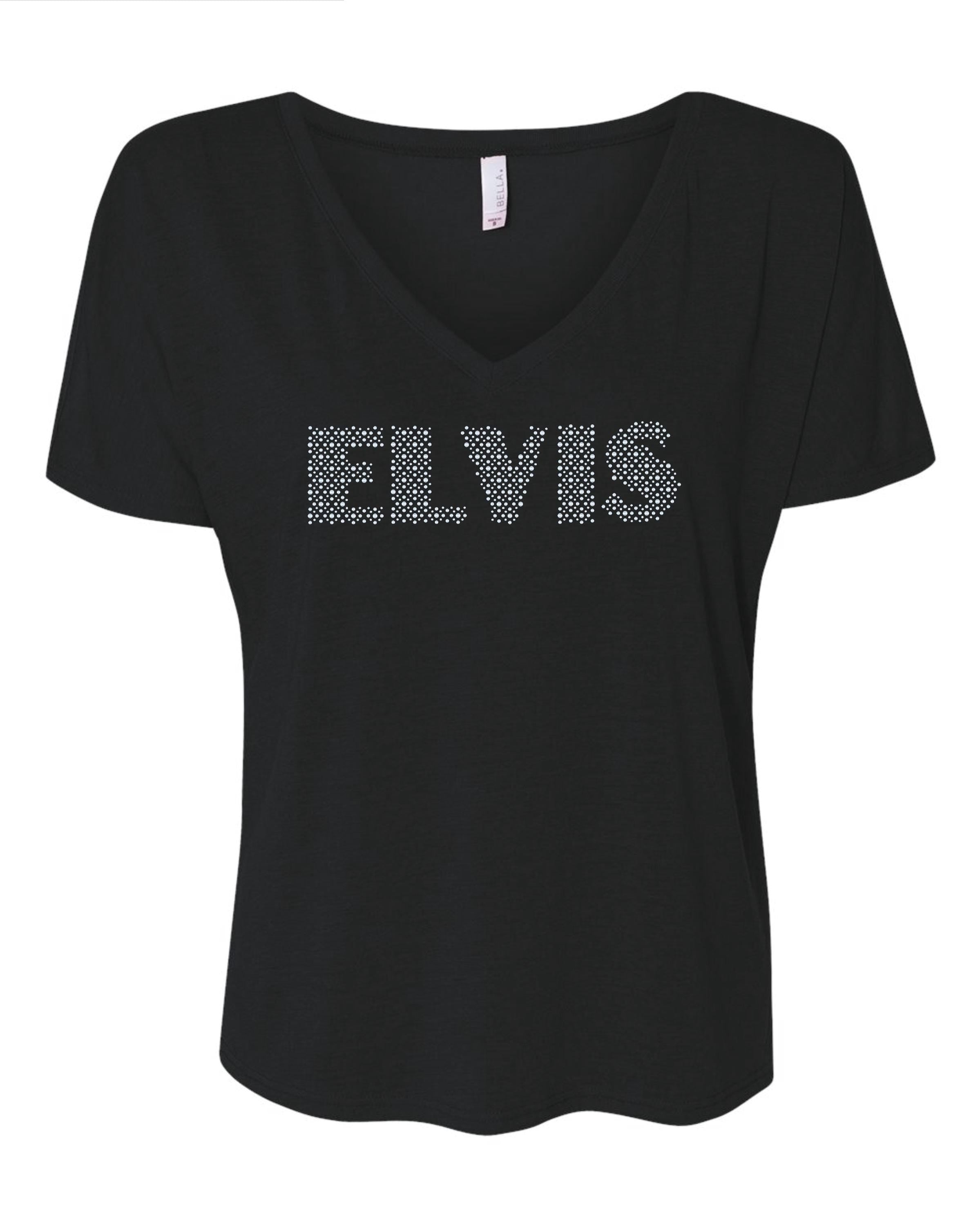 Elvis Presley Name MultiSize Bling Tee, long sleeve or Sweatshirt! Elvis Bling in Crystal! - Stitch N Bling