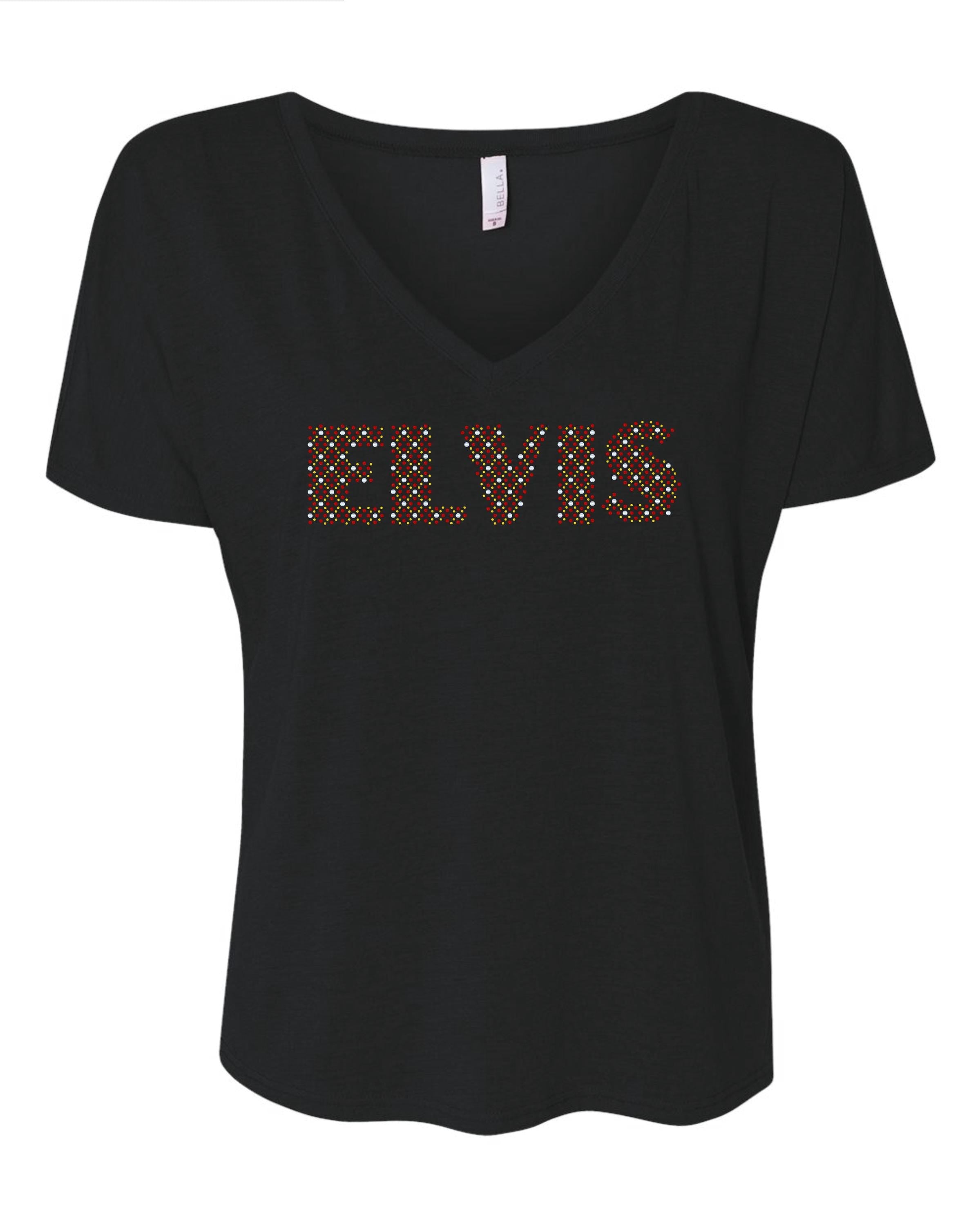 Elvis Presley MultiColor Name in Red, Gold, Crystal Bling Tee, long sleeve or Sweatshirt! - Stitch N Bling