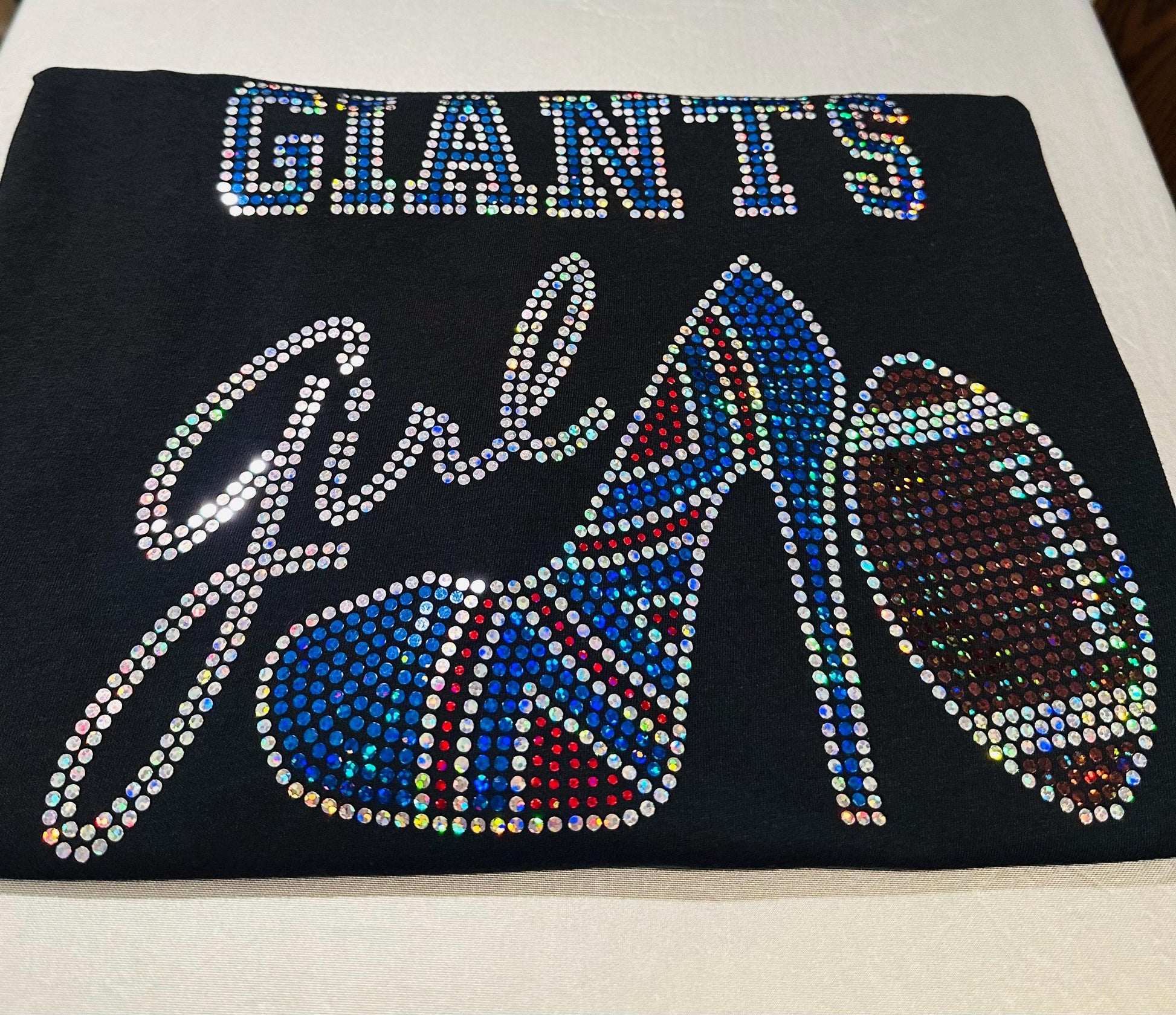 Personalized New York Giants Bling Tee, High Heel Shoe, Giants Girl, Personalization Optional! Sweatshirts and Long sleeve Available! - Stitch N Bling