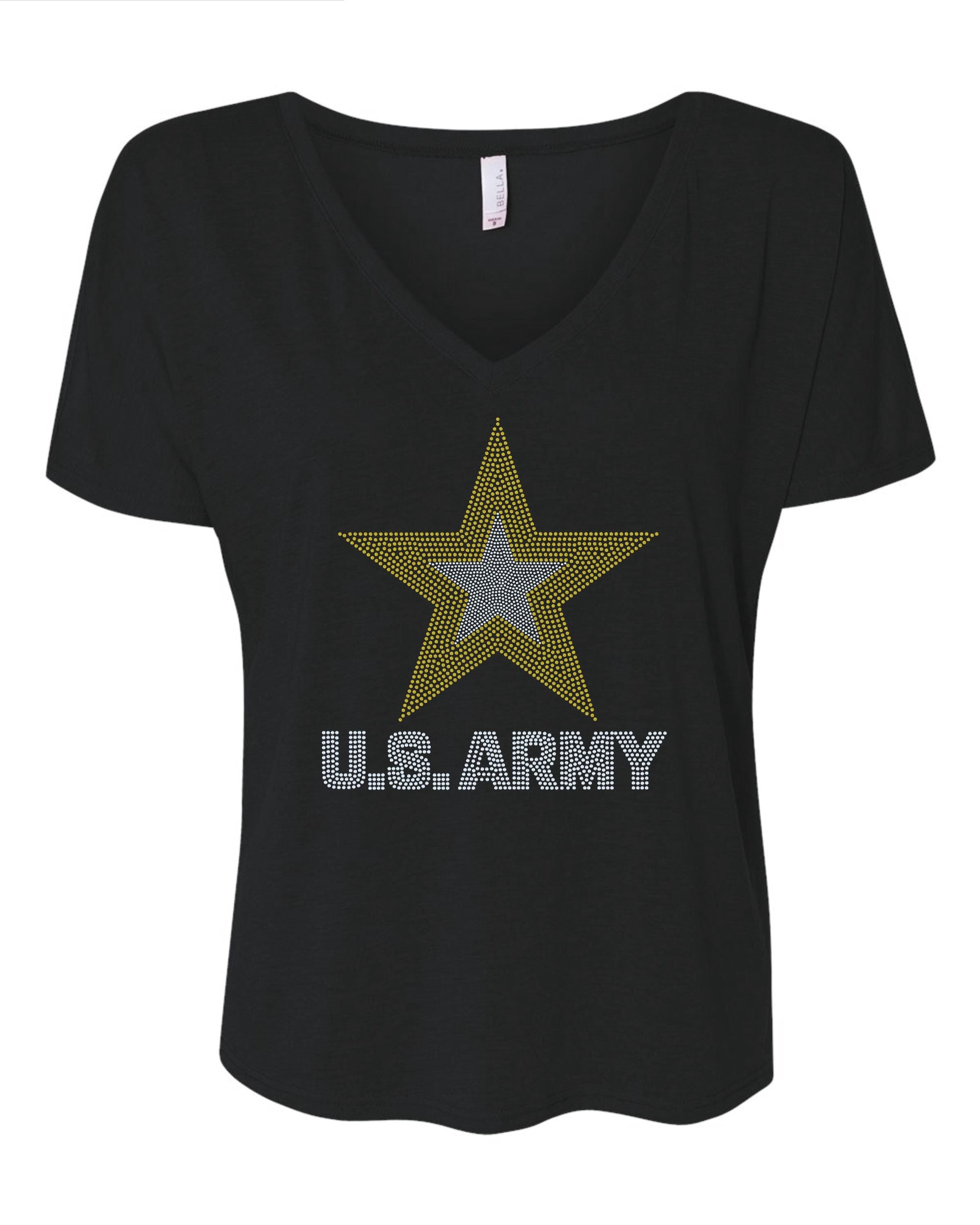 US Army Bling / Military Sparkle/ USA Army Bling on Black Tee, Sweatshirt, long sleeve or Tank - Stitch N Bling