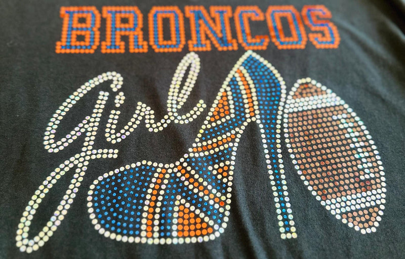 Personalized Denver Broncos Tee, High Heel Shoe, Broncos Girl, Personalization Optional! Long sleeve and Sweatshirts! - Stitch N Bling