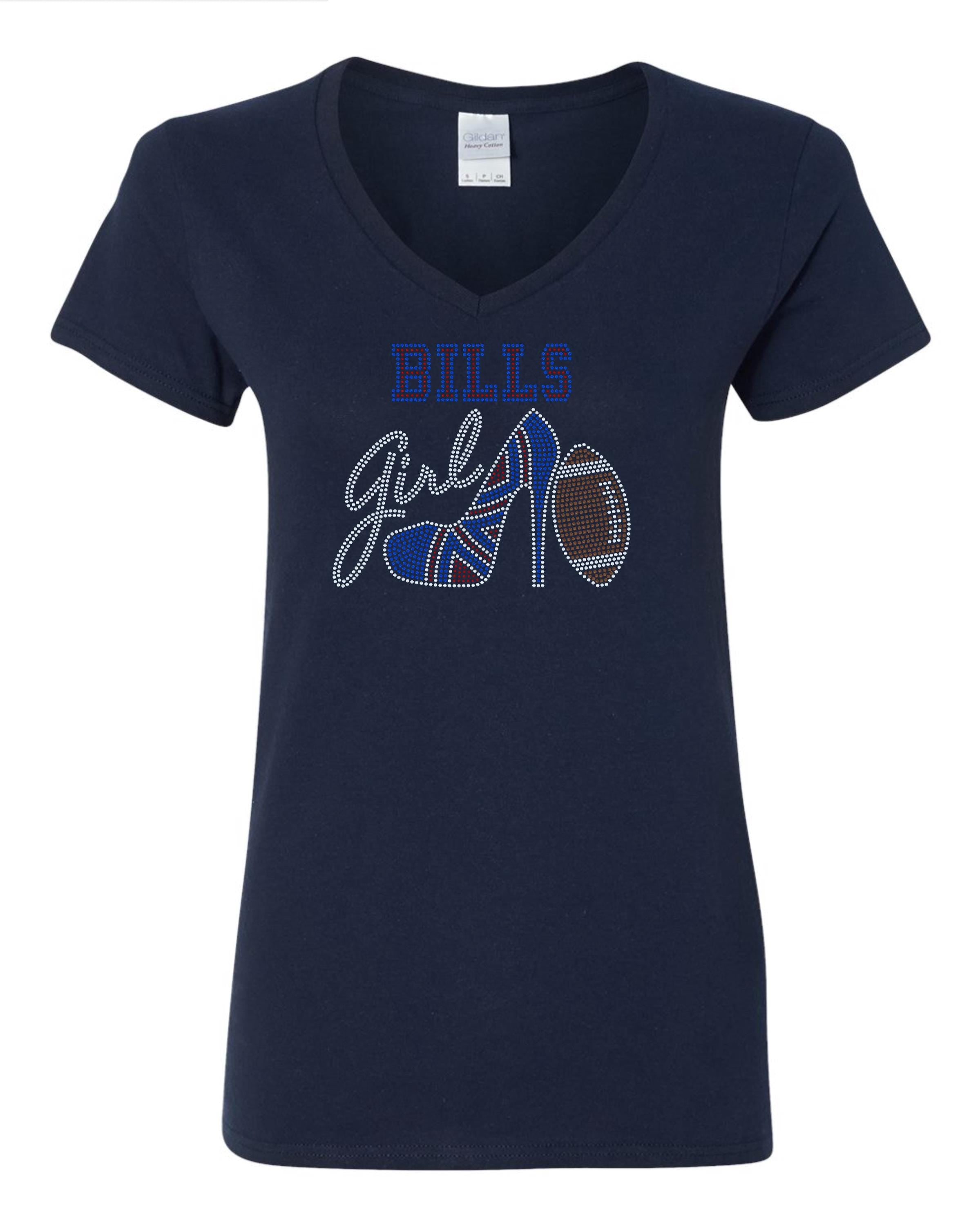 Personalized Buffalo Bills Bling Tee, High Heel Shoe, Bills Girl, Personalization Optional! Long sleeve and Sweatshirts! - Stitch N Bling