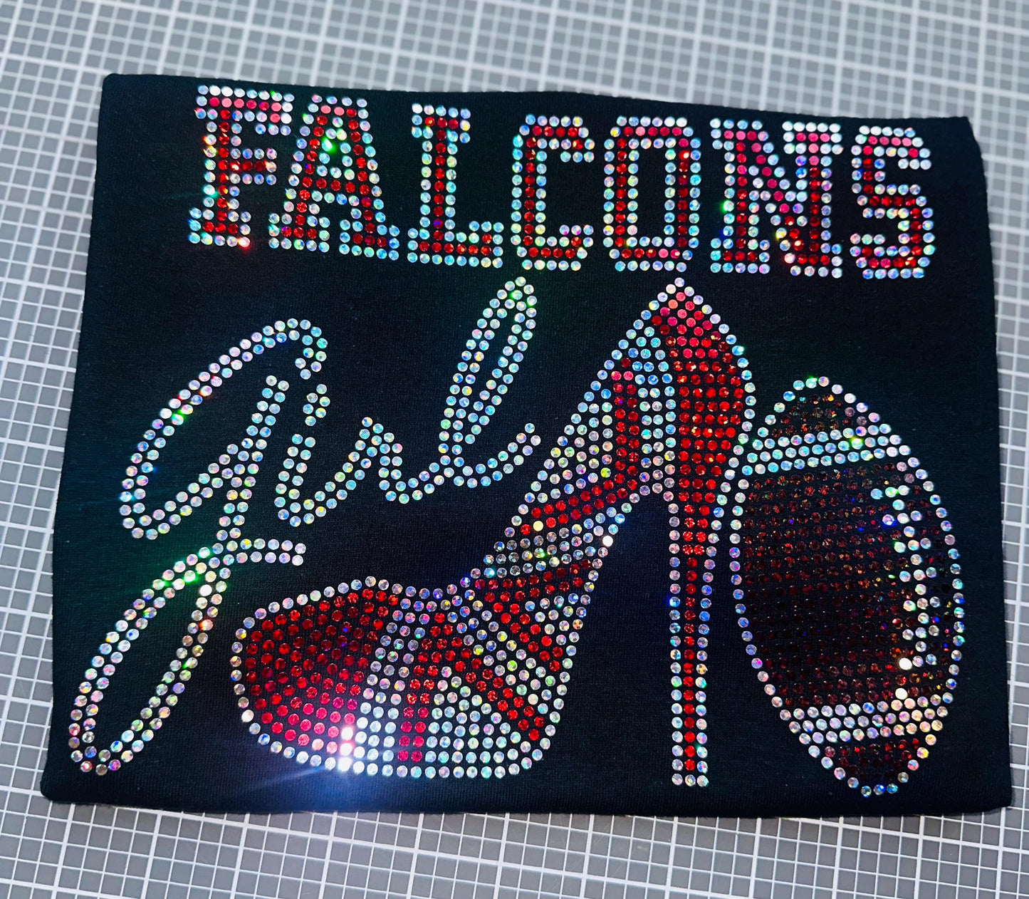 Personalized Atlanta Falcons Bling Tee, High Heel Shoe, Falcons Girl, Personalization Optional! Long sleeve and Sweatshirts! - Stitch N Bling