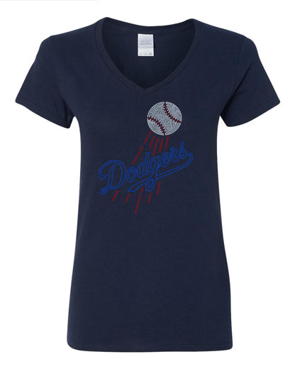Los Angeles Dodgers Bling / Baseball Sparkle/ LA Dodgers Sports Bling Navy or Black Tee or Tank - Stitch N Bling
