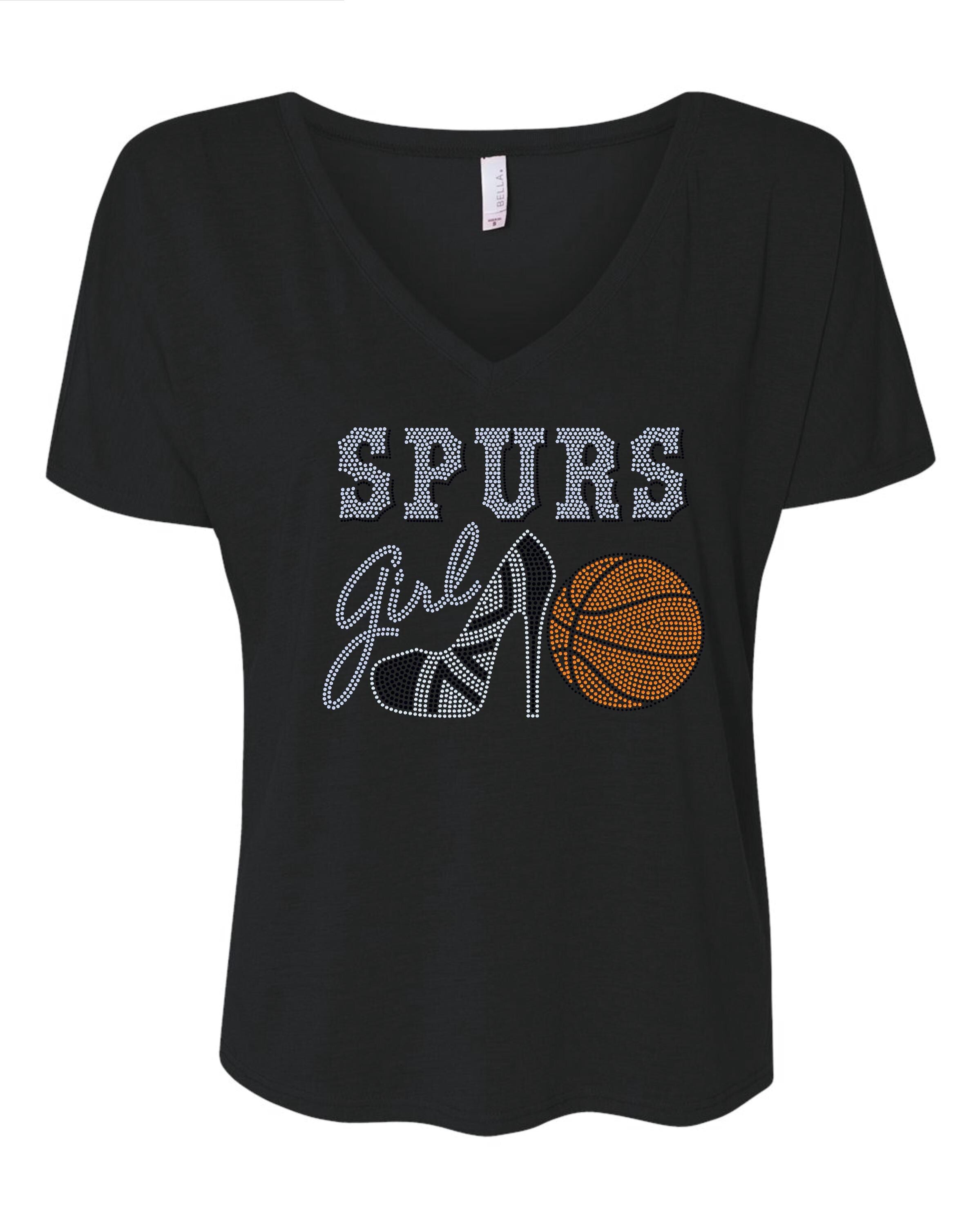 Personalized San Antonio Spurs Bling Tee, High Heel Tennis Shoe, Spurs Girl, Personalization Optional! Long sleeve and Sweatshirts! - Stitch N Bling