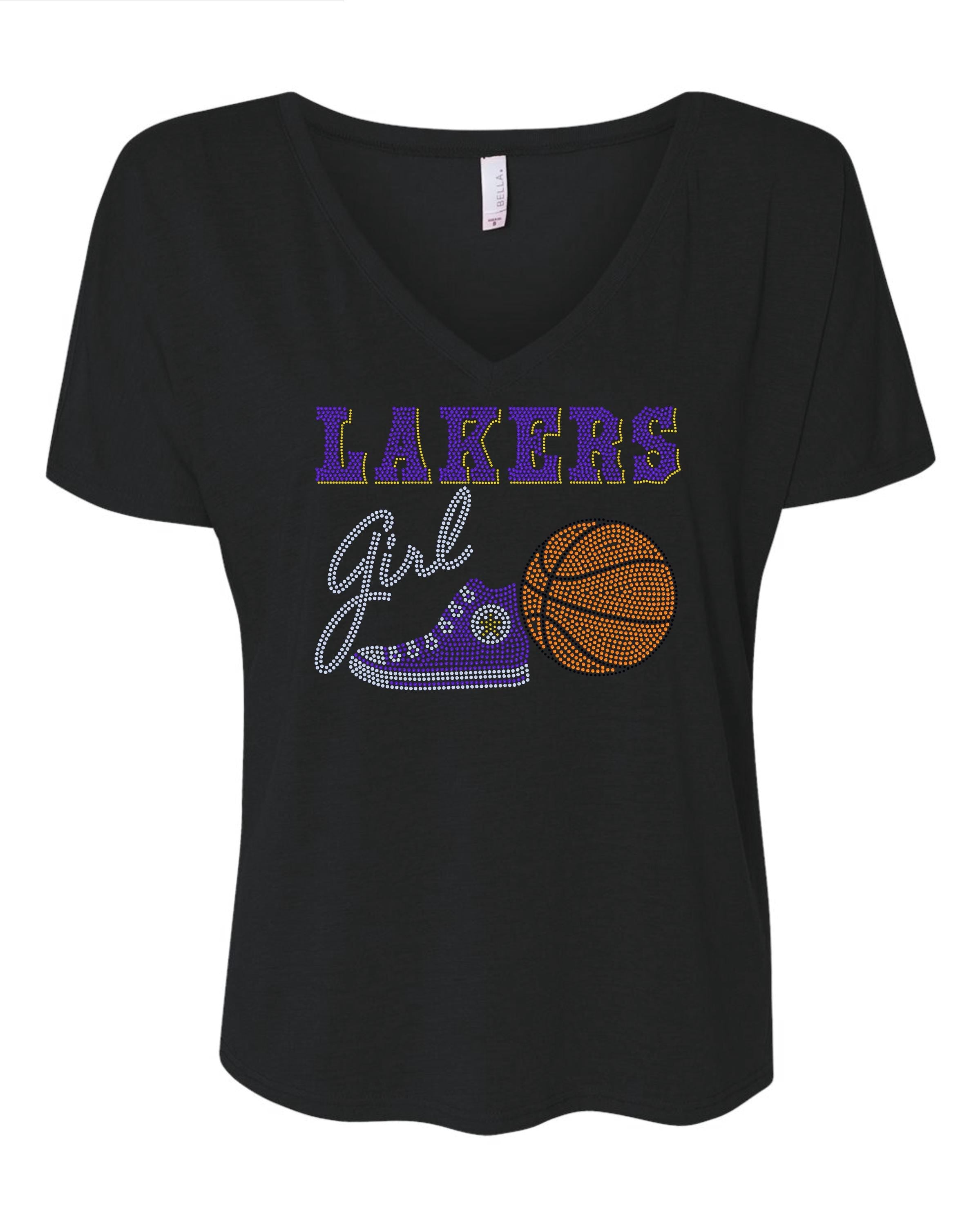 Personalized Los Angeles Lakers Bling Tee, Converse Tennis Shoe, Lakers Girl, Personalization Optional! Long sleeve and Sweatshirts! - Stitch N Bling